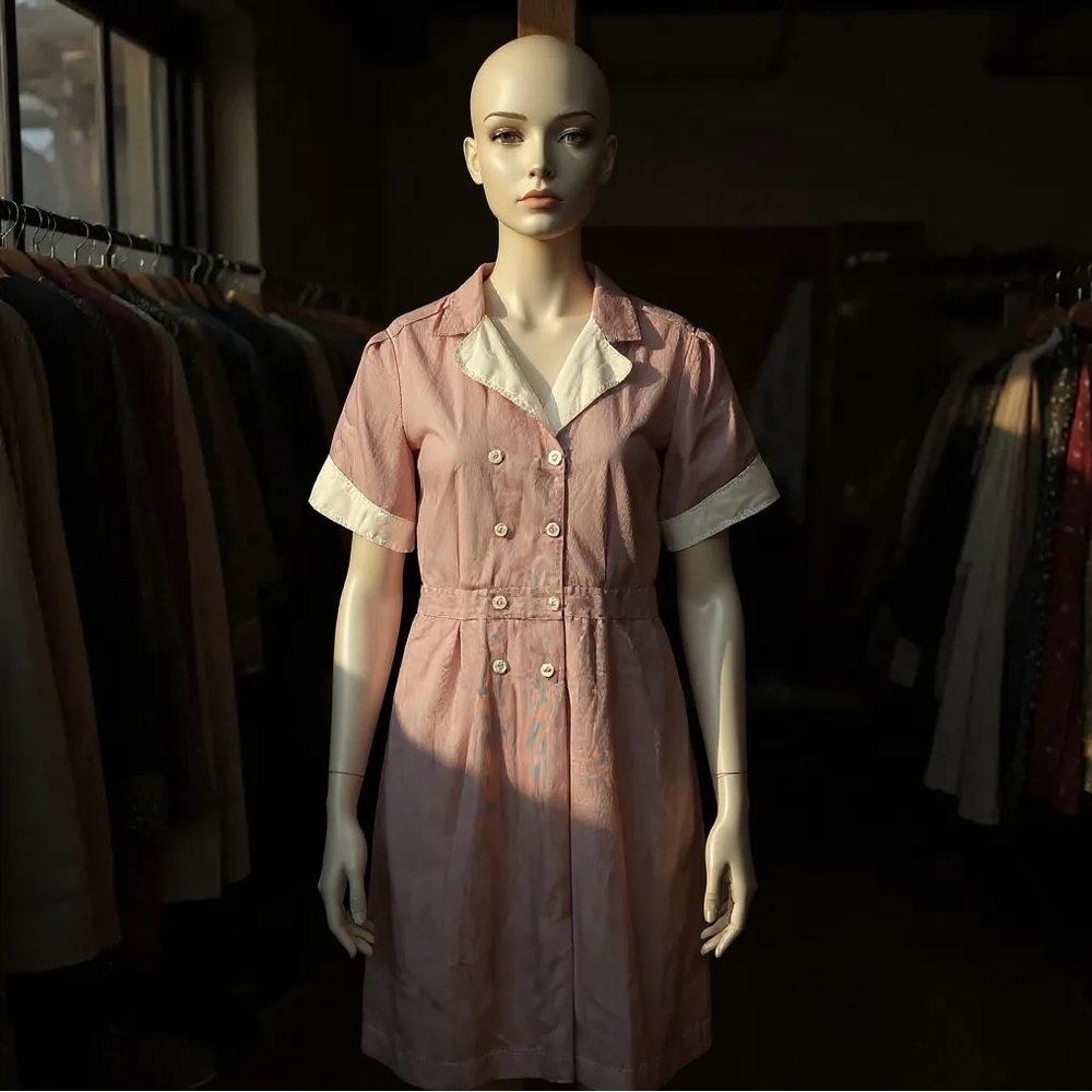 NWOT Red Kap® Double-Breasted Lapel Dress in Burgundy Pincord - Picture 7 of 14